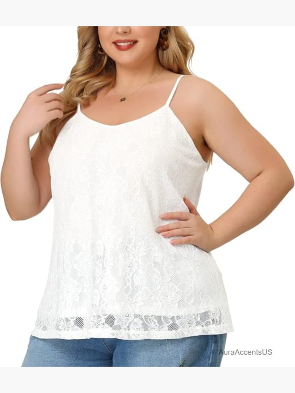 Plus Size Adjustable Strap Lace Cami Tank Top